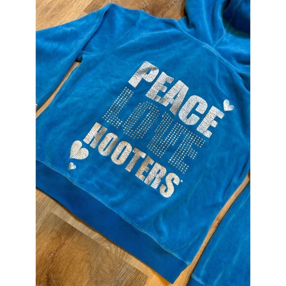 Y2K Hooters Blue Rhinestone Velour Hoodie M/L - Picture 6 of 8